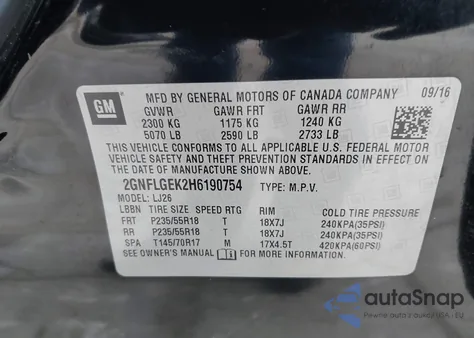 2017 Chevrolet Equinox Premier z USA, uszkodzony, nr VIN 2GNFLGEK2H6190754